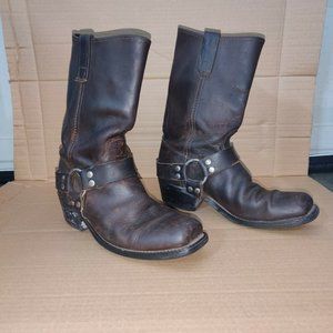 Vintage Brown Harness Motorcycle Boots Cowboy